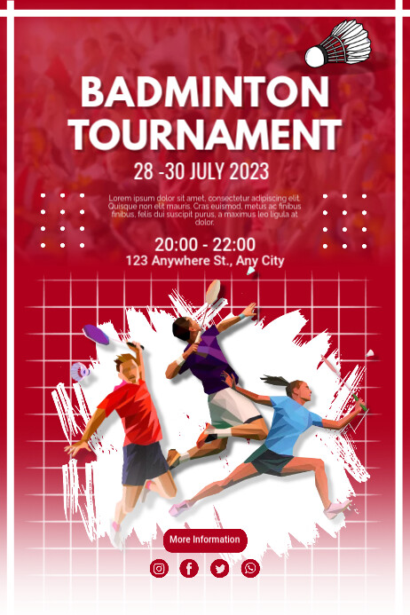 Red Badminton Tournament Posters Template | PosterMyWall