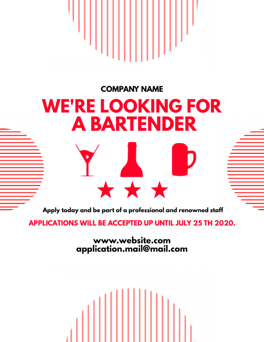 Red Bartender hiring flyer Template PosterMyWall
