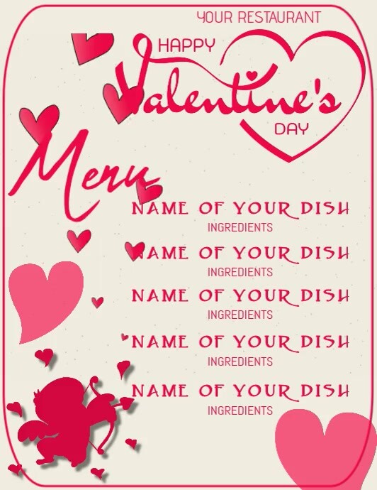 Red Basato Su Elenchi Valentine's Day Menu Volantino (us Letter) template