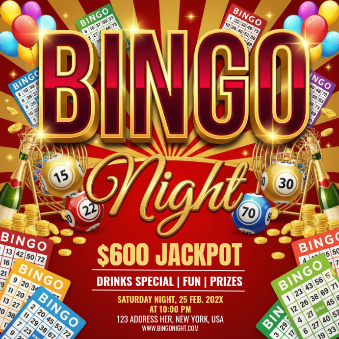 Red Bingo Night Event Instagram Post Template | PosterMyWall