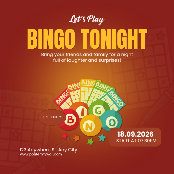 Red Bingo Night Event Instagram Post Template | PosterMyWall