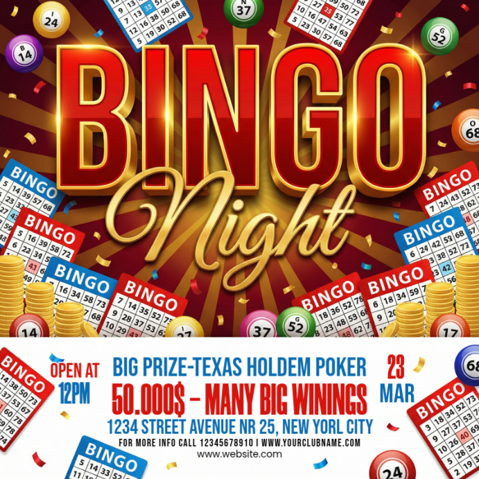 Red Bingo Night Event Instagram Post Template | PosterMyWall