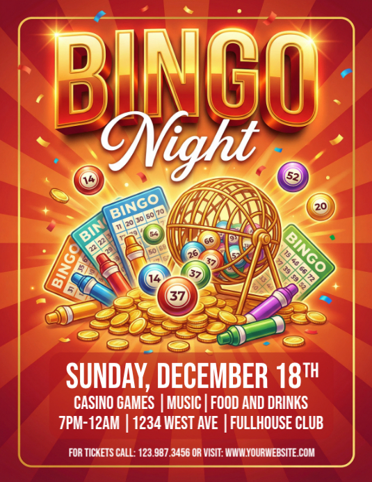 Red Bingo Night Flyers Template | PosterMyWall