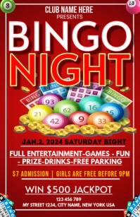 Red  Bingo Night Half Page Wide template