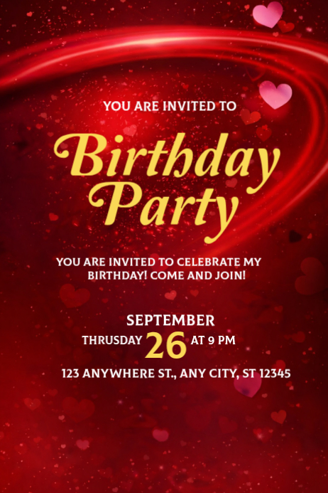 Red Birthday Party Posters Template | PosterMyWall