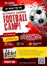 Red Black Maximalist Football Summer Camp Flyer Poster A4 template