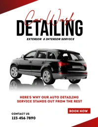 Red Black White Modern Car Wash Detailing Fly Volante (Carta US) template