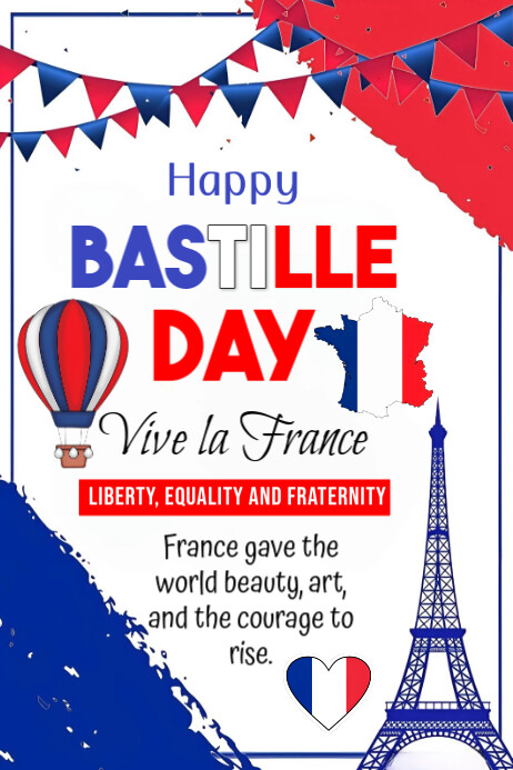 Red blue Maximalist Happy Bastille Day  Poster Plakkaat template
