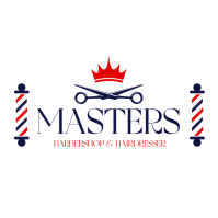 Red blue Royal Barber Shop Logo with Scissors and Crown - Editable Business Identity template