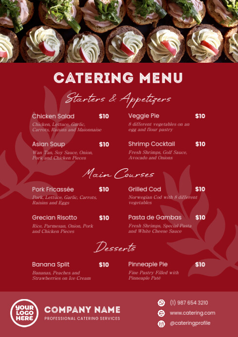 Red Bordeaux Elegant Catering Menu Template – A4 Printable