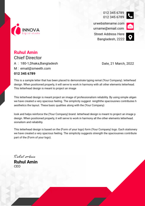 Red Business Letterhead A4 template