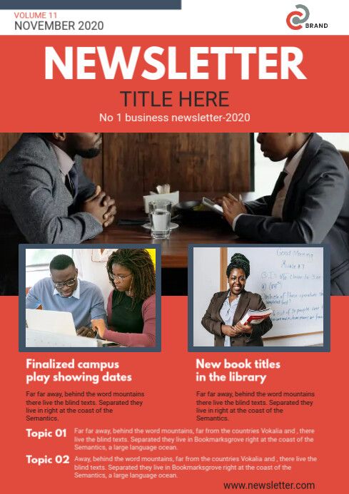 Newsletter Red Red Business Monthly Newsletter Page Template | PosterMyWall