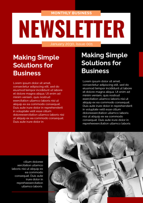 Newsletter Red Red Business Newsletter A4 Template | PosterMyWall