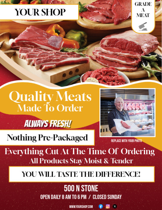 Copy of Red Butcher Shop Flyer Ad Flyer (us Letter) | PosterMyWall