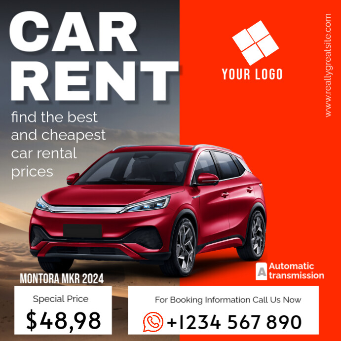 Red Car Rent Flyer Instagram Post Template | PosterMyWall