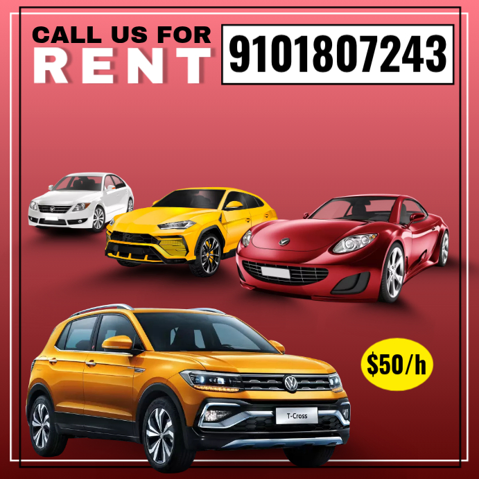 Red Car Rental Square Template | PosterMyWall