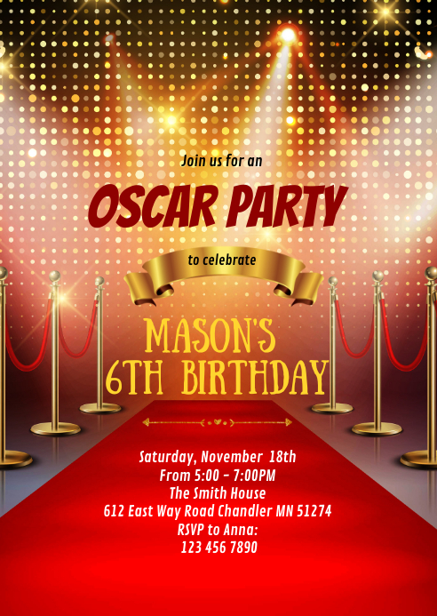 Red Carpet Birthday Party Invitation Template Postermywall