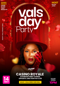 Red Joyful Valentine's Day Night Party A4 Print template