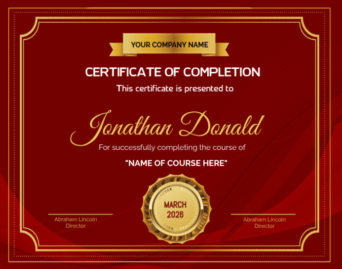 Red Certificate of Completion Poster/Wallboard Template | PosterMyWall