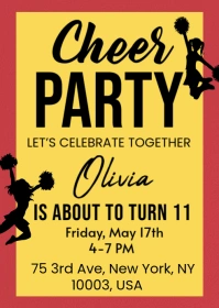 Red Cheer party Invitation poster flyer A6 template