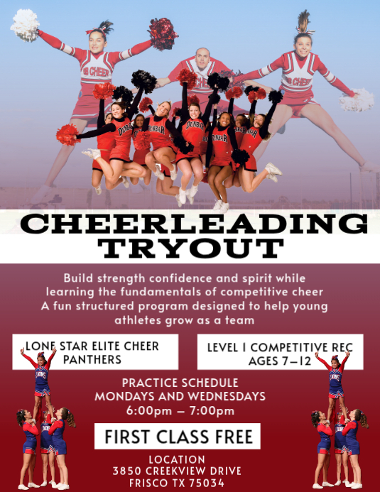 Red Cheerleading Tryout Flyer Template | PosterMyWall