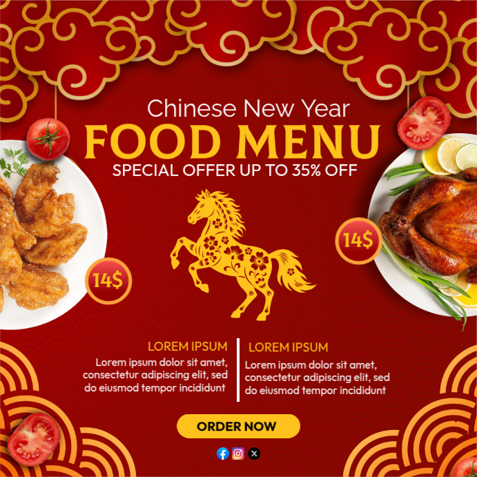 Red Chinese New Year Food Menu Template | PosterMyWall