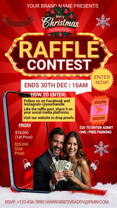 Red Christmas Raffle Contest Instagram Story Template | PosterMyWall