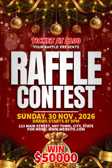 Red Christmas Raffle Contest Poster Template | PosterMyWall