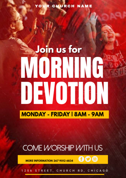 Red Church Morning Devotion A4 Template | PosterMyWall