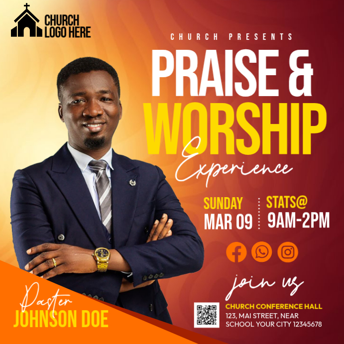 Church Posts Red Church Worship Event Instagram Post Template | PosterMyWall