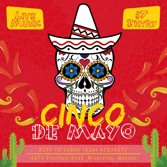 Red Cinco de Mayo Fiesta Ad Wpis na Instagrama template