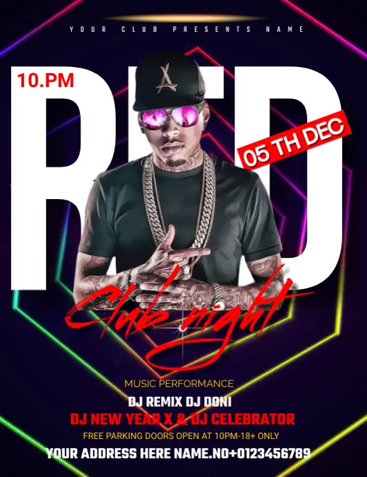 Red Club Flyer RED CLUB NIGHT Template | PosterMyWall