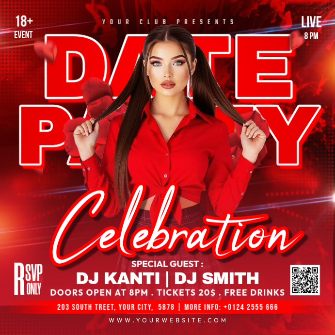 Red Club Party Square Template | PosterMyWall