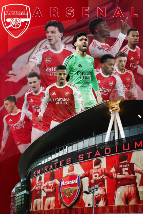 Red Collage Arsenal Football Club Poster Templat | PosterMyWall