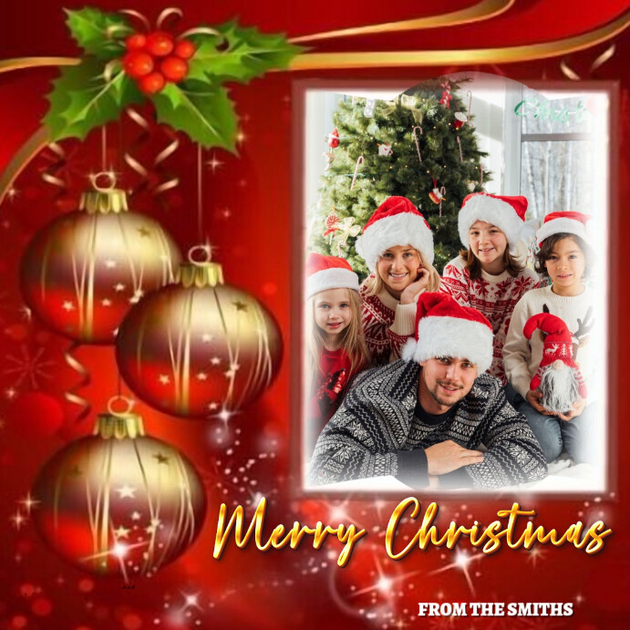 Plantilla de Red Collage Family Merry Christmas Wish Instagram Post ...