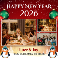 Red Collage New Year Greeting Card Square (1:1) template
