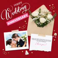 Rood Wedding Anniversary โพสต์บน Instagram Template