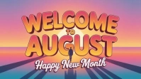 Red Collage Welcome To August Sunset Theme – Happy New Month Inspirational Poster Digital Display (1 template