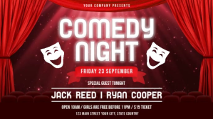 红色 Comedy Night Event Facebook Cover Video Template
