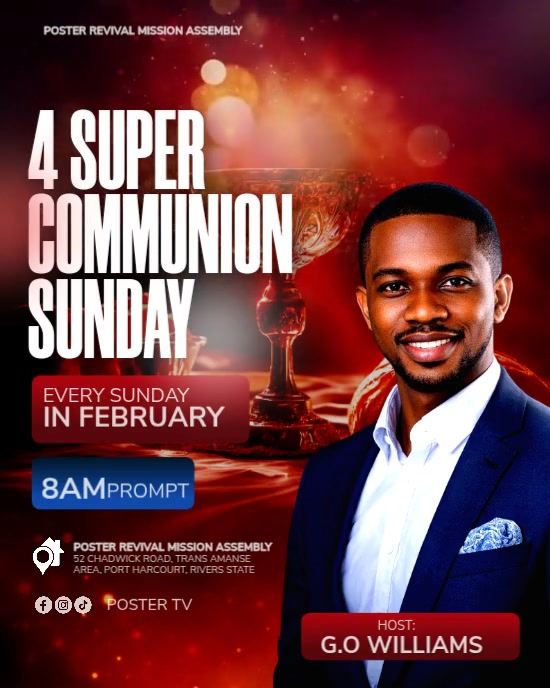 Red Communion Sunday church flyer Event Instagram Portrait Video ...