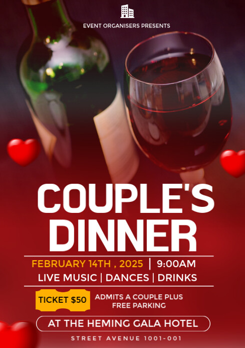 Red Couples Dinner Flyer  A3 template