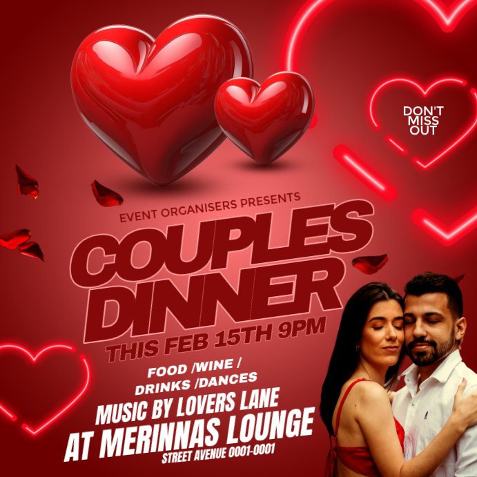 Red Couples Dinner Instagram Post Template | PosterMyWall