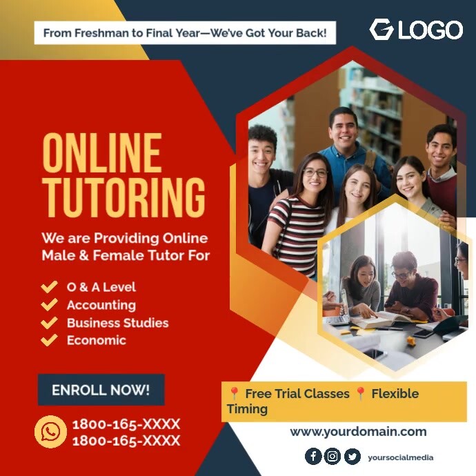 Red Dark Blue Professional Online Tutoring University Student  Instagram Post Instagram-Beitrag template