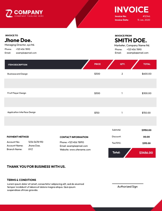 Red Design Sales Invoice Template Flyer (US Letter)