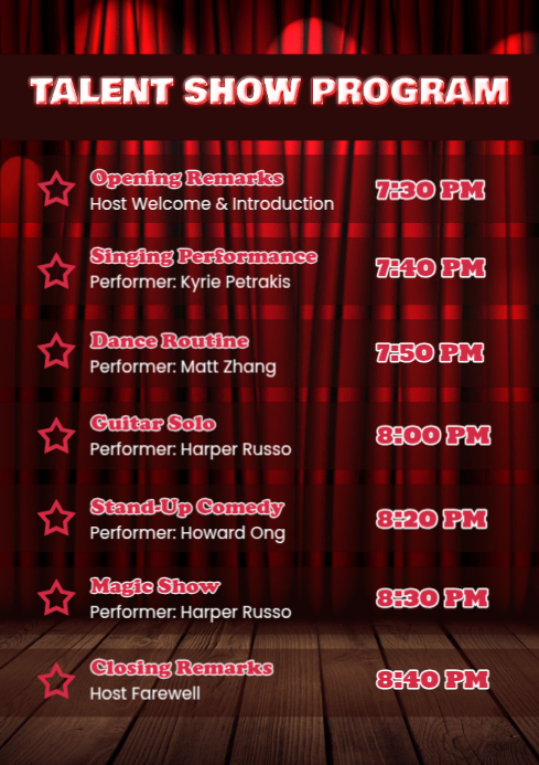 Red Design Talent Show Program A4 template