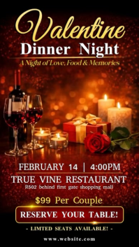 Red Elegant Valentine Dinner Night Flyer Template for Restaurants & Couples Ролик Reels в Instagram