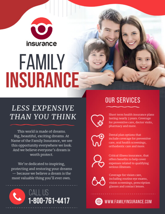 Red Family Insurance Flyer Volante (Carta US) template