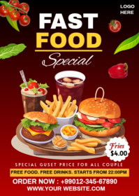 Red  Fast Food Special Offer Poster A6 template