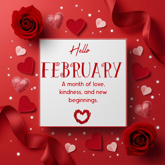 Red February greetings new month Celebration Instagram Post Template ...