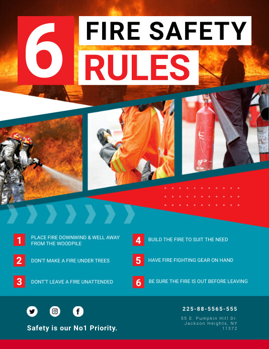 Red Fire Safety Rules Flyer Template PosterMyWall